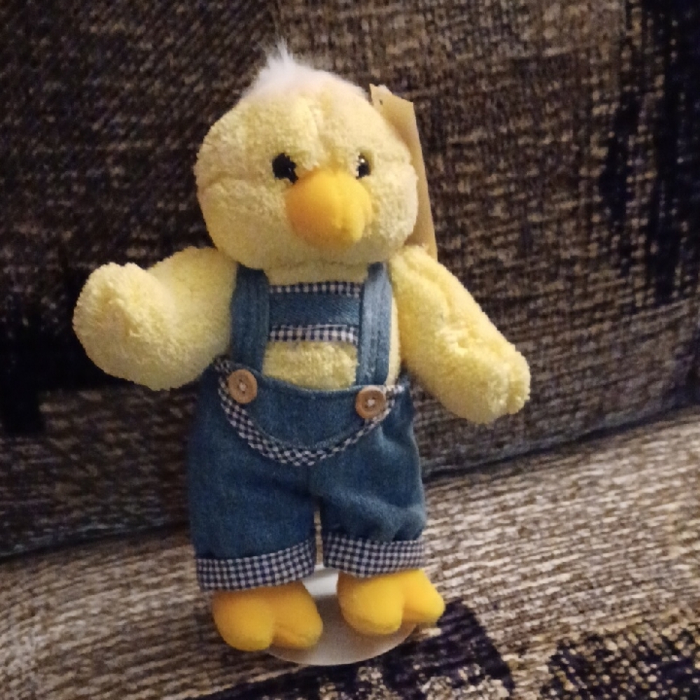 4/$80 Yellow Plush Chick with Denim Overalls - Stand